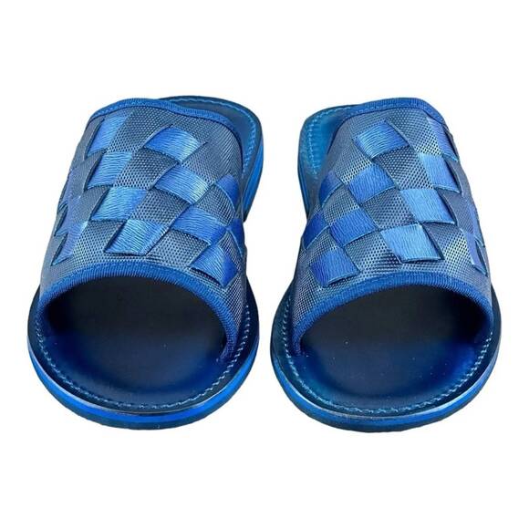Re Ferdinando Men’s Blue Leather Slides sandal - Picture 2 of 7